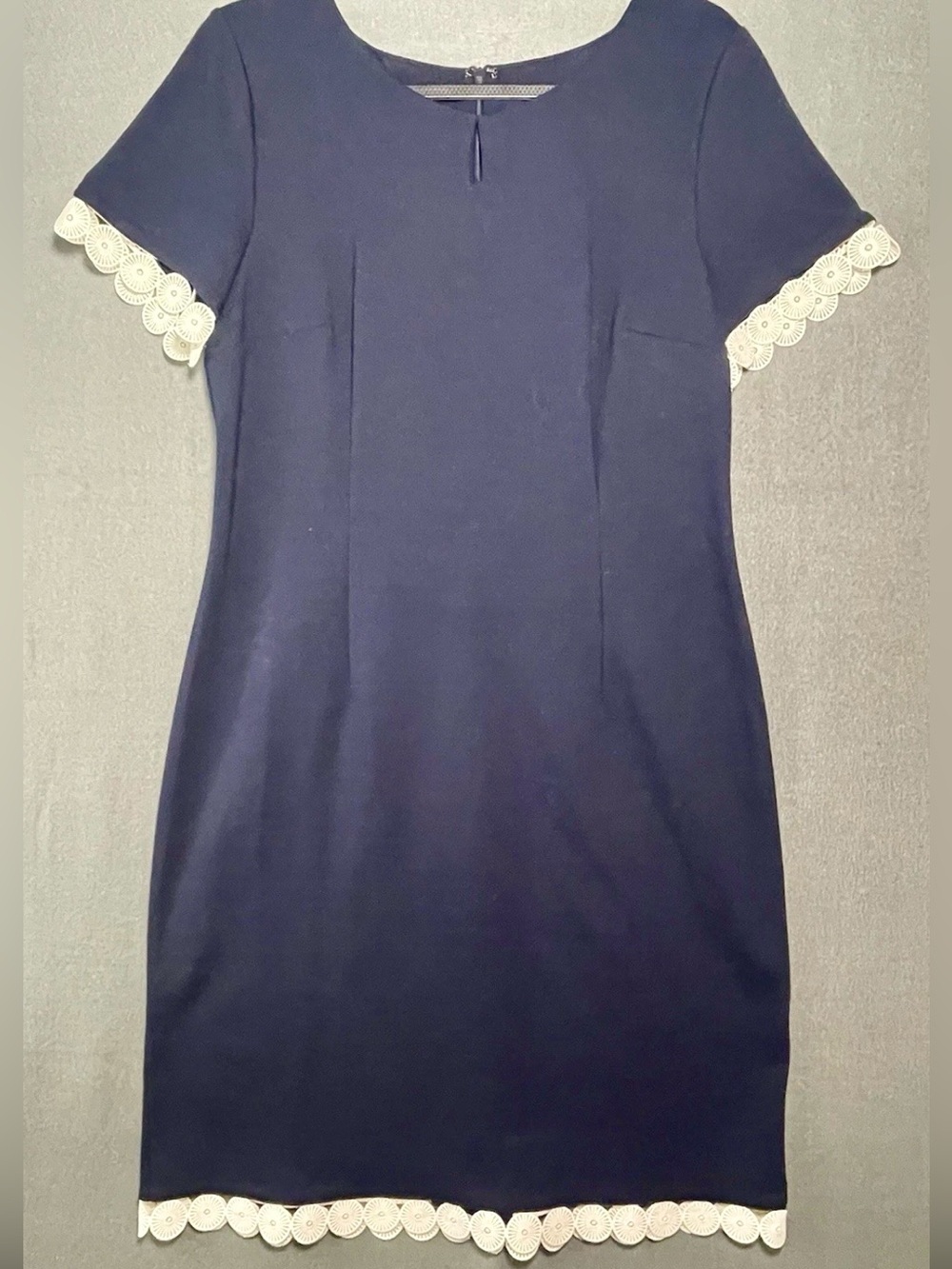Talbots Navy Lace Trim Sheath Dress Size 10 Career Office Wedding